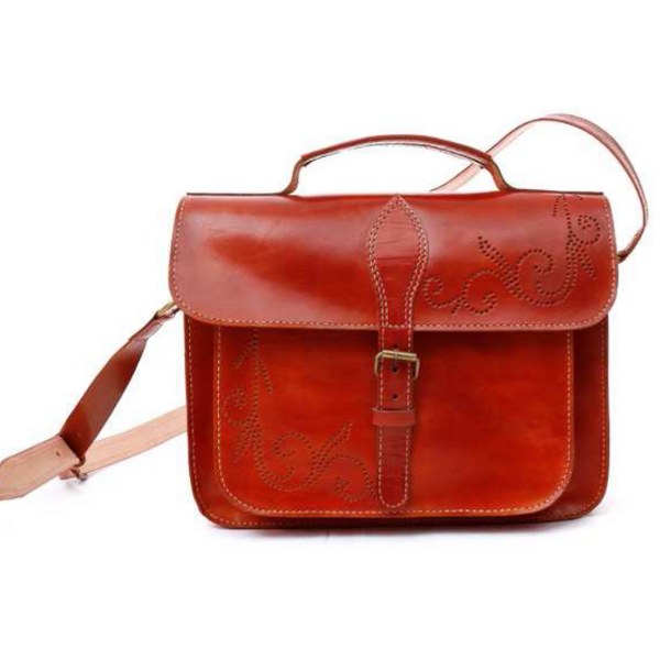 Leather laptop bag with punch work